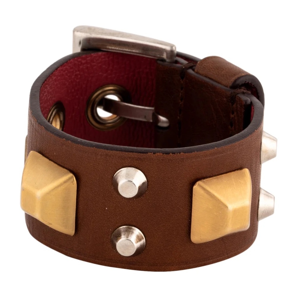 Vintage Prada Brown Leather Cuff with Gold and Silver Studs - Picture 6 of 8